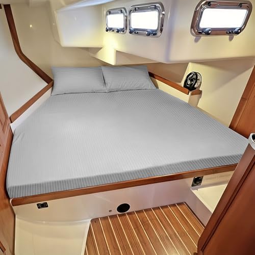 JS Sanders Collection 4PC Boat Sheet Set Universal AFT Berth, Silver Stripe