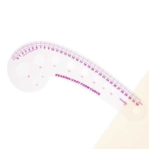 KEARING 32CM Clear Plastic French Curve Ruler for Pattern Making, Sandwich Line Scale, Vary Form Curve Ruler for Sewing, Clear Hip Curve Measuring Ruler for Fashion Design Dressing Making