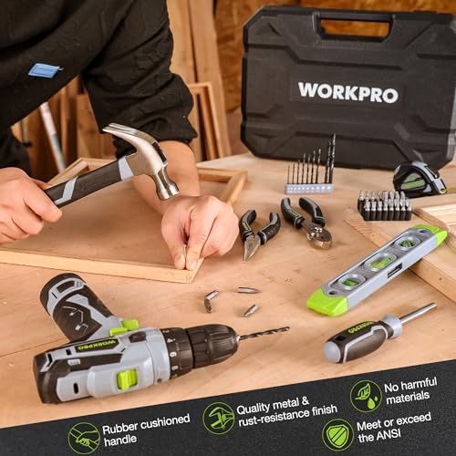 WORKPRO 12V Cordless Pink Drill Set for Women, Home Tool Kit with Tool box
