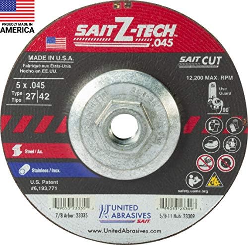 United Abrasives-Sait 23309 Z-Tech™ High Performance Cut-Off Wheels (Type 27/Type 42 Depressed Center) 5" x .045" x 5/8-11", 10-Pack