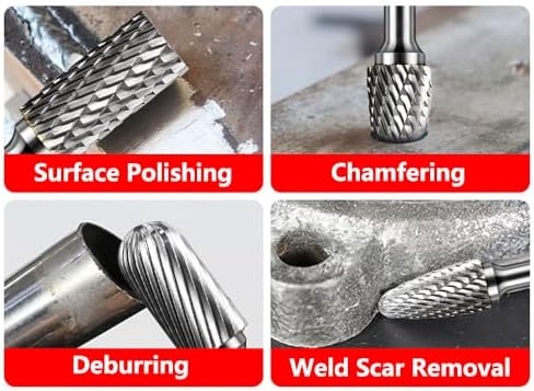 8PCS Carbide Burr Set 1/4" Shank, Double Cut Tungsten Carbide Rotary Tool Attachment Kit Rasp Accessories for Die Grinder Metal Wood Carving, Engraving, Polishing, Deburring