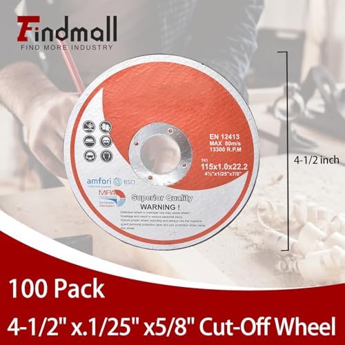 Cut Off Wheels 100 Pack 4-1/2 x 1/25 x 7/8 Inch Metal and Stainless Steel Cutting Discs for Angle Grinders