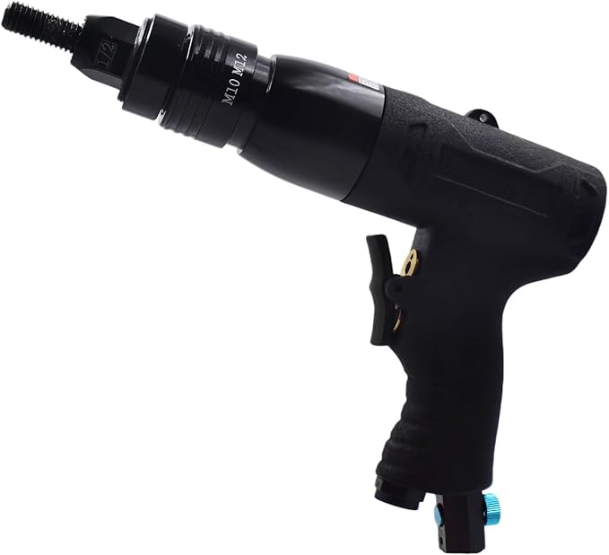 Pneumatic Rivet Nut Gun Air Rivet Nut Pull Setter Riveting Fastening Tool With 1/2 3/8 Riveting Mandrels Quick Change Locking Nozzle Bolts Adapter Drill For Air Rivet Nut Insert Installation Tool