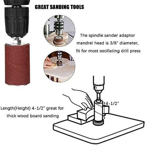 Spindle Sander Adaptor 4-1/2" x 1/2" with Rubber Sanding Drum Kit OD 3/4", 1", 1-1/2" and Sandpaper Sleeves Grit# 80,120 - S/10