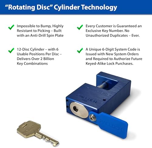 PACLOCK's 17-1100-Series Block-Lock, High Security Rotating Disc, Manufacturer-Controlled Key Assigning, Exclusive Key Number, Keyed Different, Blue