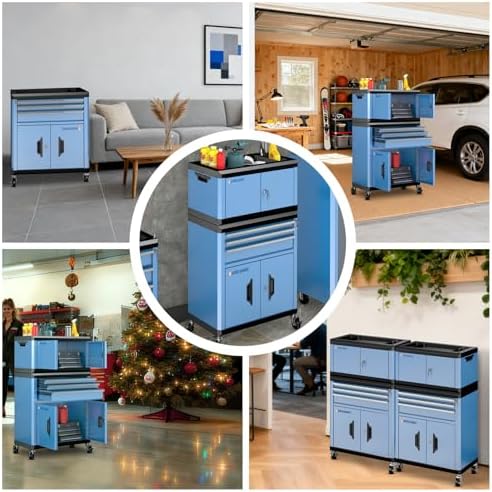 2-IN-1 Rolling Tool Chest with Locks& Multifunctional CounterTop,3 Drawer Rolling Tool Box and Tool Cabinet with Wheels,Tool Chest with Connection Rods,Can Be Used Individually or In Combination