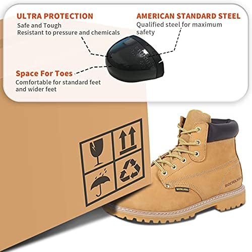 Work Boots for Men, Steel Toe, Leather, Oil, Slip and Heat Resistant Heavy Duty Wide Industrial & Construction Safety Boots, US 7-17 M & W