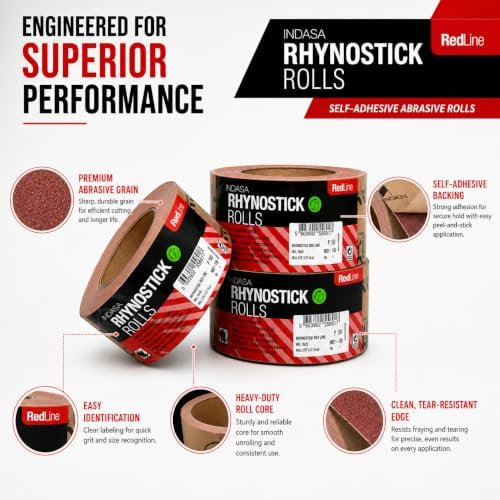 Indasa 2.75" PSA Sandpaper Roll - Rhynostick 27 Yard 60-Grit Long Continuous Roll, Self-Adhesive Stickyback Sand Paper for Woodworking, Automotive, Metal (Aluminum Oxide)