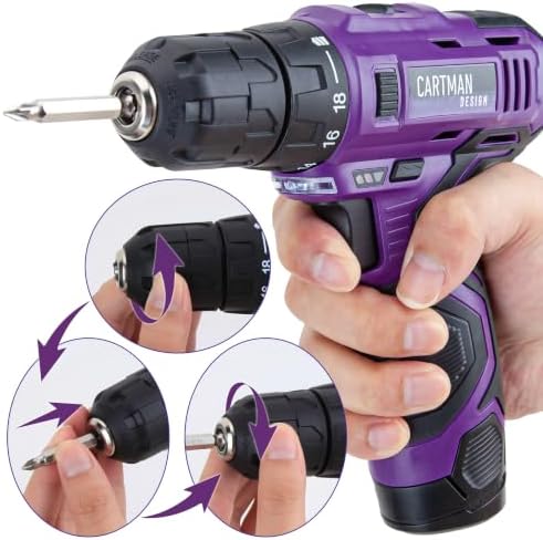 CARTMAN Purple 198-Piece 12V Cordless Drill Tool Combo Set