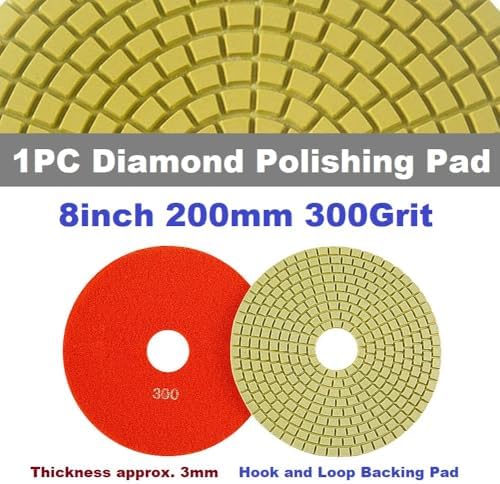 Diamond Polishing Pad, 8 inch 200 mm 300 Grit Sanding Discs for Grinder & Polisher, Hook and Loop Backing Pad for Grinding Buffing Granite Marble Concrete Stone (1 Piece)