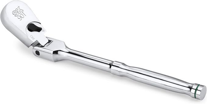 SK 1/2" Drive Flex Head Ratchet, Swivel Ratchet Handle, 90-Tooth Pear Head | Premium CR-V Steel, Reversible Design, with Contoured Handle