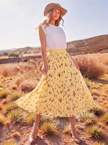 GRACE KARIN Pleated Midi Skirt for Women Chiffon A-Line Outfits