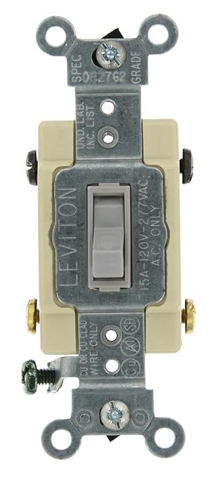 Leviton 15-Amp, 120/277-Volt, Toggle Framed 4-Way AC Quiet Switch, Commercial Grade, Grounding, 54504-2GY, Gray