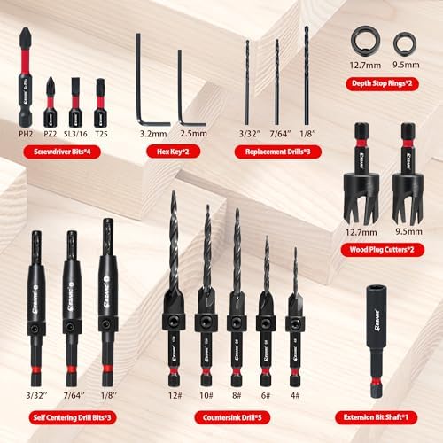 EZARC Countersink Drill Bit Set, 22PCS with Self Centering Drill Bits