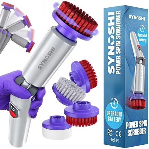 Synoshi PRO Electric Spin Scrubber & Round Brush Heads (2 Units) Set, Bathroom and Shower Cleaning, Shower, Bathtub, Kitchen Cleaning
