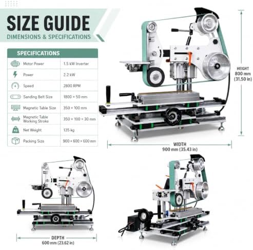 ADV-GRINDING 1500W Belt Grinder Sander, 2" X 72" Variable Speed Belt Grinder for Metalworking, 3-in-1 Belt Sander Polisher with 3 Grinding Wheels & Flat Platen Tool Rest for Knife Making