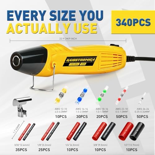 haisstronica Solder Seal Connectors and Tubing Kit, Mini Heat Gun, 340PCS