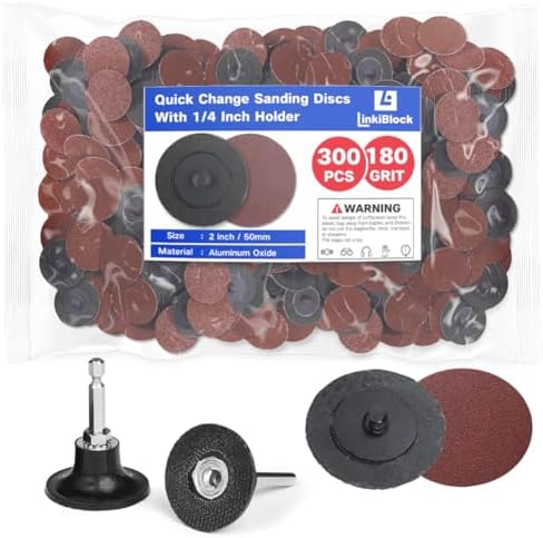 300Pcs 2 inch R-Type Quick Change Aluminum Oxide Surface Conditioning Sanding Discs Set 180 Grit with Adapter & Backing Pad