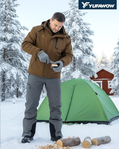 Yufawow Men Winter Jacket Skiing Jacket Insulated Fleece Lined Waterproof Windbreaker for Snowboard Hiking Camping ATV Outdoor Work