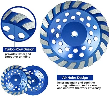 SALI 7 Inch 2pcs Concrete Grinding Wheels 20 Turbo Diamond Segments 5/8-11 Arbor Diamond Grinding Wheel Fit for Paint, Epoxy, Mastic, Coating Removal