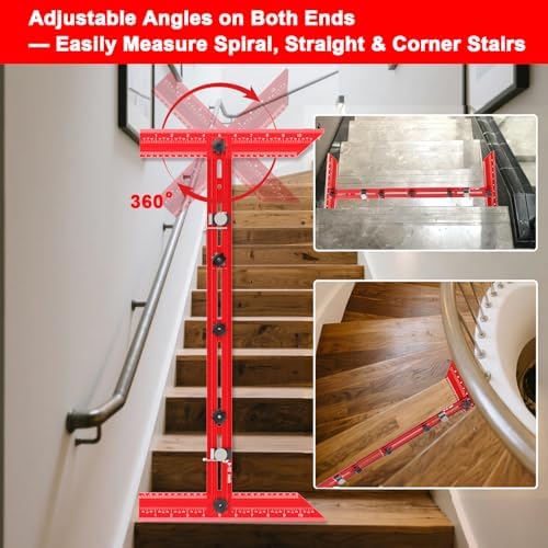 Stair Tread Template Tool – Stair Tread Gauge Jig, Aluminum Alloy Measuring and Scribe Tool for Accurate Angle, Depth, and Length Measurement of Stairs, Risers, and Partitions