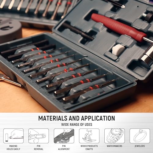 19Pcs Roll Pin Punch Set with Hammer and Bench Block