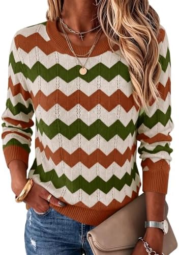 Womens Sweaters Crew Neck Long Sleeve Casual Fall Outfits Fashion Clothing