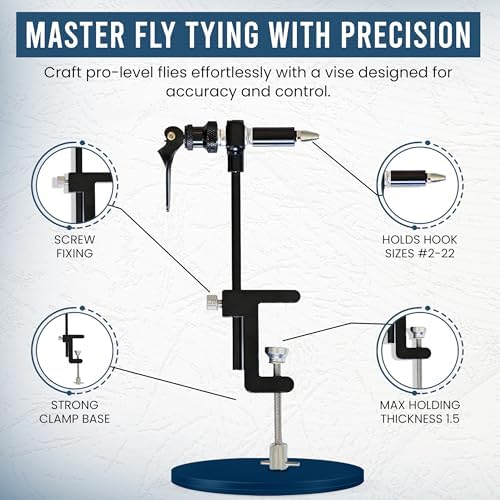 Rotary Fly Tying Vise for Beginners – 360° Sturdy Clamp Base Black Fly Vise/Complete Fly Fishing Tools Kit | Fly Tying Materials Kit | Fly Tying Kit Accessories for Fishing Enthusiasts