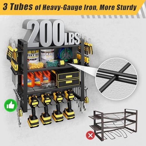 4-Tier Power Tool Organizer Wall Mount, 200LBS Capacity, 4 Drill Holders