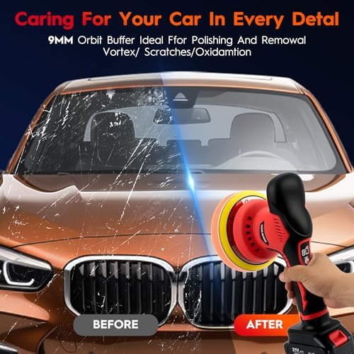 Cordless Car Buffer Polisher, 6 Inch Orbital Polisher Kit with 2x21V Batteries & 21 PCS Attachments - 8 Speeds Variable Max 6000RPM Car Buffer for Car Detailing, Waxing, Polishing, Scratch Removing
