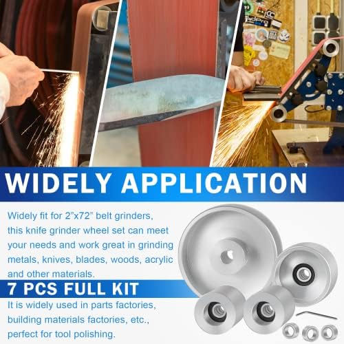 2" x 72" Belt Grinder Wheel Set Complete Wheel Kit Aluminum Wheel Crowned for Knife Grinder 5" Drive 5/8" Bore 3" Track 2" Idler (5" 5/8-3" - 2")