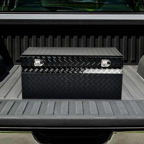 48 Inch Heavy-Wall Aluminum Truck Tool Box Pick Up Truck Bed RV Trailer Toolbox Storage Organizer with RigidCore Lid, Lock & Keys,Gloss Black,5 Bar Tread,48"(L) X24''(W) X21.25(H) Storage Box