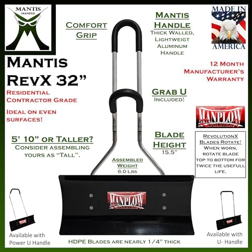 RevolutionX Snow Pushers and Shovels (Mantis Handle, 32")