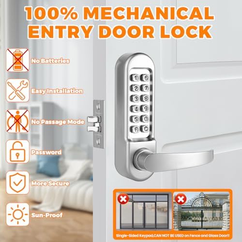 Mechanical Keypad Keyless Entry Door Handle Lock,Pearl Chrome