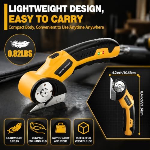 Cordless Electric Scissors, 4V Electric Mini Box Cutter Cardboard Cutter With LED Light, 2000mAh Battery High-Efficiency Brushless Motor Carpet Cutter Tool, Rotary Cutter for Cloth, Cardboard, Carpet
