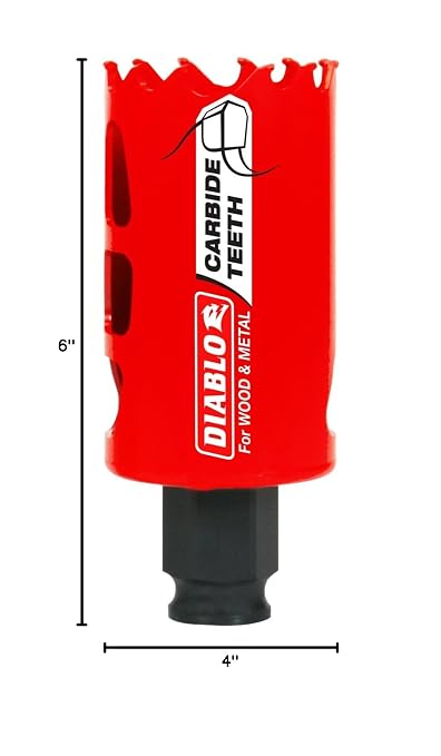 Diablo Carbide Teeth Hole Saw for Wood and Metal - Diablo Mandrel Shank - 1-1/2" Diameter, 2-3/8" Length - DHS1500CT