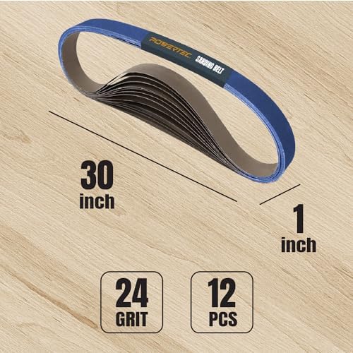 POWERTEC 1x30 Sanding Belts, 12PK, 24 Grit Zirconia 1 x 30 inch Sanding Belts for Belt Grinder, Belt and Disc Sander, Knife Sharpening, Woodworking, Metalworking, Derusting (4130024Z-6-P2)