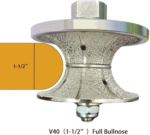 V40J 1-1/2 inch Diamond Full Bullnose Profile Wheel Diamond Hand Profiler Router Bit Wheel with 5/8-11 Thread for Grinder Polisher Granite Marble Concrete and Countertop Edge Shaping