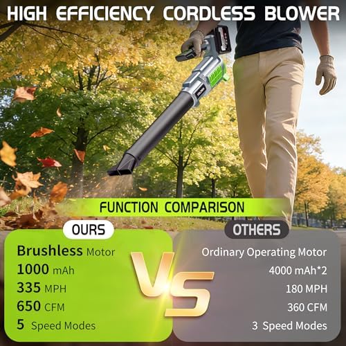 Cordless Leaf Blower,Snow Blower， 650CFM 335MPH, 21V 10Ah Battery