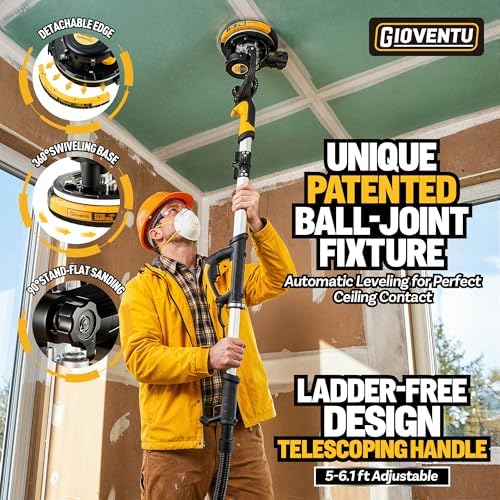 Electric Drywall Sander with Vacuum, 750W 7A, 26' Cord for Ceiling & Wall