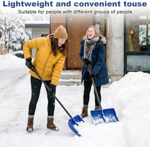 Therwen 52 to 66 Inch Snow Shovel for Driveway with Aluminum Strip Adjustable Length Detachable Large Snow Shovel with D-Grip Handle, Portable Shoveling Tool for Home Garage Garden Camping Outdoor