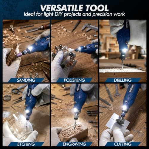 Cordless Rotary Tool Kit, 5-Speed USB Charging Rotary Tool with light & 72 Accessories, 3.7V 2000mAh Rechargeable, for Sanding, Polishing, Drilling, Etching, Engraving, DIY Crafts