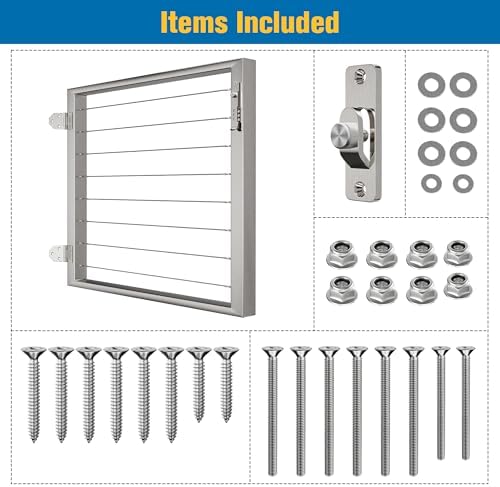 Outdoor Gate Integrated Welding Cable Railing Gate for Wood Metal Cable Railing System Stainless Steel Fence Gate (Right Hand in Swing, Slivery)