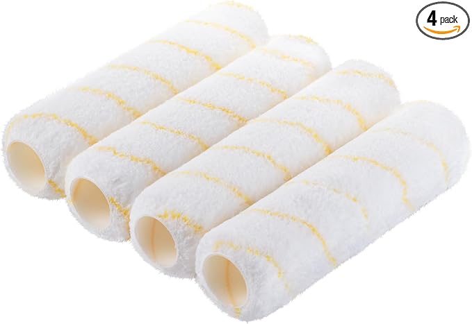 Bates- Paint Roller Covers, 9", Yellow Stripes, 4 Pack, Covers for Paint Rollers 9 Inch, 9 Inch Paint Roller Covers, Paint Roller Cover, Paint Roller Covers 9 Inch, Large Paint Roller Covers