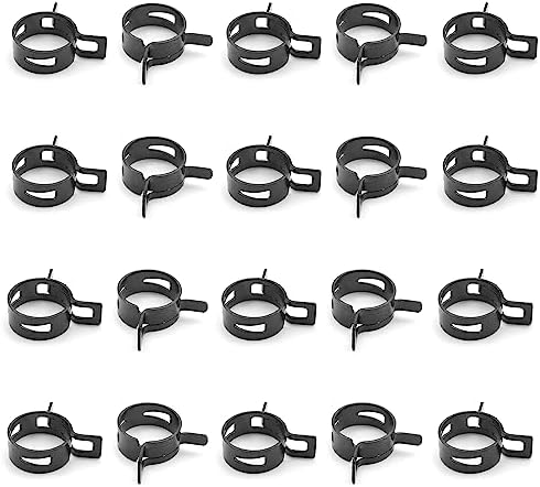 20pcs 0.98" ID Constant Tension Band Hose Clamps, 25mm Spring Band Type Action Hose Clamp Manganese Steel Fuel Line Clamp Low Pressure Air Clip Clamp for Fuel Hose Line Water Pipe Air Tube black