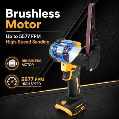 Cordless Belt Sander with 360° Rotatable Head, 20 Sanding Belts Brushless Belt Sander Compatible with Dewalt 20V Battery(No Battery) for metal and wood