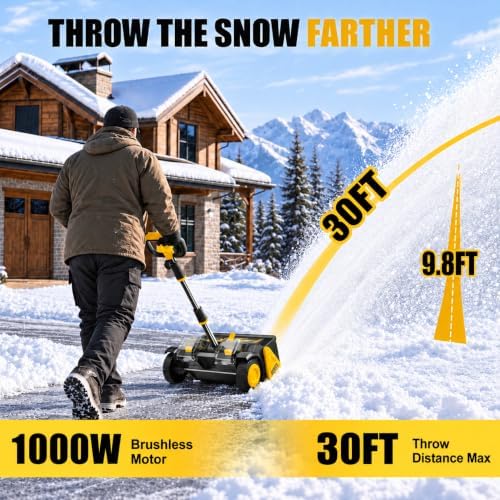 Litekon 40V Brushless Cordless Snow Shovel, 17-Inch Electric Snow Blower with 2X 4.0Ah Batteries Snow Removal with 30FT Throw Distance for Patio, Deck, Driveway,Yellow