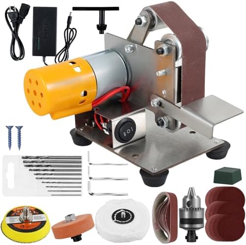 Mini Belt Sander Multifunctional Electric Belt Grinder 7 Adjustable Speed Electric Polishing Sharpener Machine 120-1000 Grit Small Electric Sander with Sanding Belt Polishing Pad