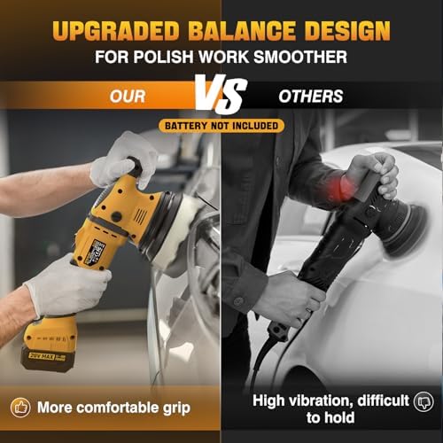 VERVEWAVE Cordless Buffer Polisher Kit for Dewalt 20V Battery (No Battery), 6-Inch Orbital Car Polisher Variable Speed 1800—5500 RPM, 17PCS Polishing Accessories, for Car Polishing/Waxing (Tool Only)