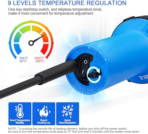 Hot Air Plastic Welder 1600W, Complete Accessories & Nozzles for Plastic Welding Roofing Kit 110V, Vinyl PVC TPO Roof Handheld Hot Air Heat Gun Plastic Welding Torch
